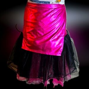 LA Upcycled Metallic Stretch Fushia Skirt with Tiered Pink and Black Tulle Skirt